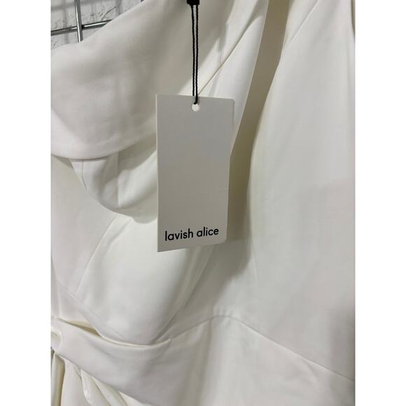 Bride Party Dress Shower Plus 14 White Draped Ruffle One Shoulder Lavish Alice - Picture 6 of 8